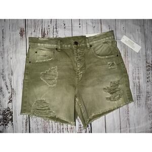 NEW BDG Urban Outfitters Jean Shorts Womens 27 Green Dropped High Waist Destroy